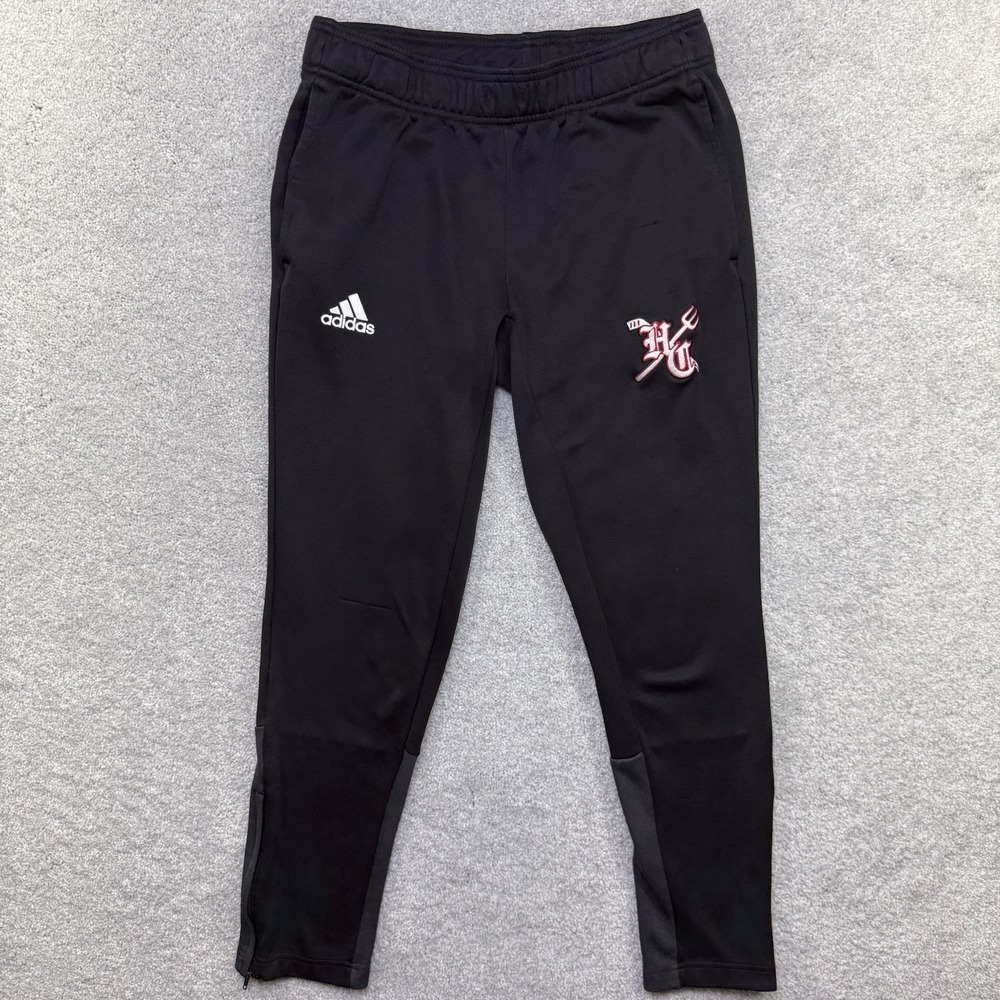 Adidas Mens Small Black Training Joggers HC Pitchfork Logo Ankle Zips Aeroready
